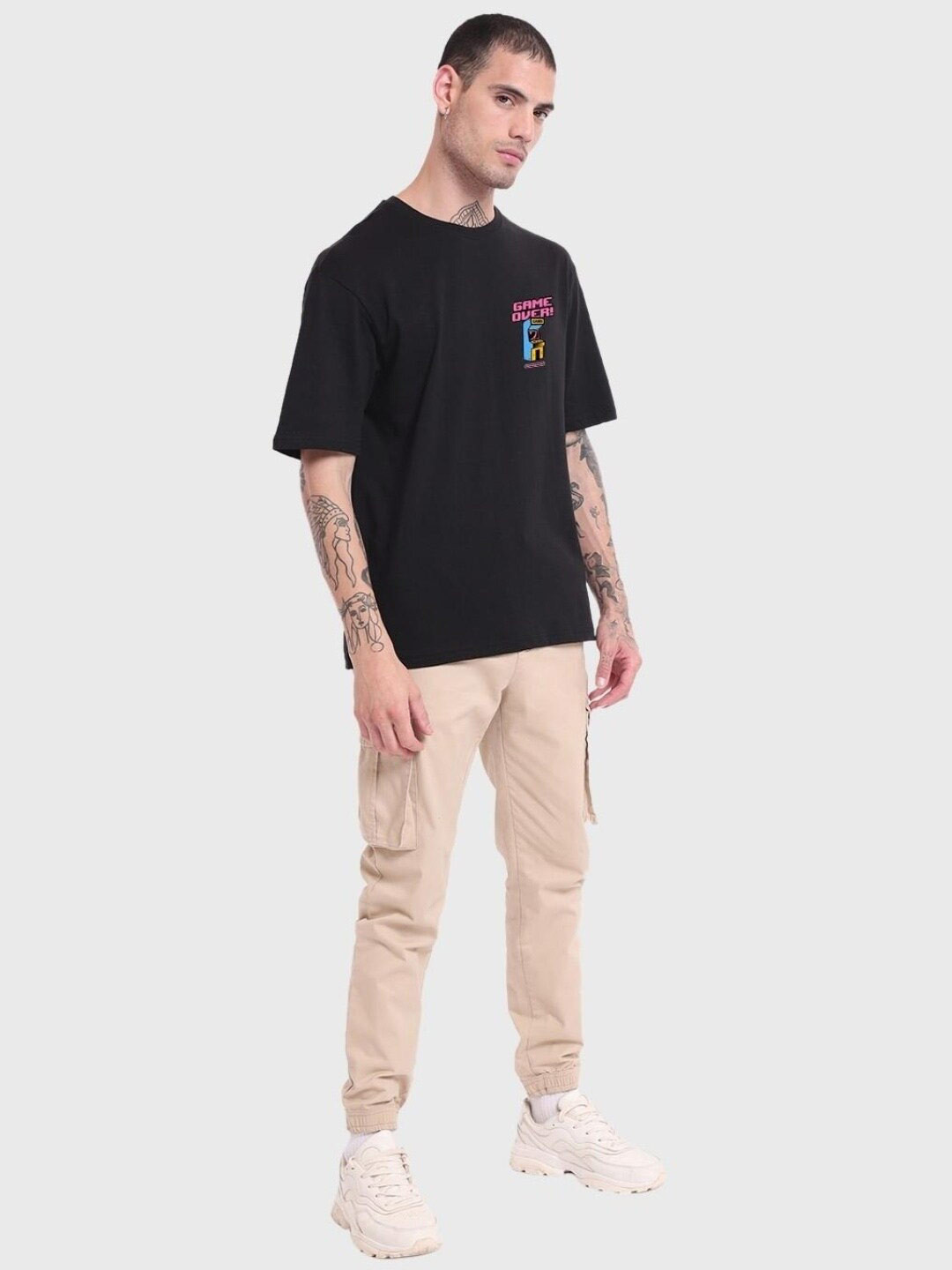 

Bewakoof Graphic Printed Loose Cotton T-Shirt, Black