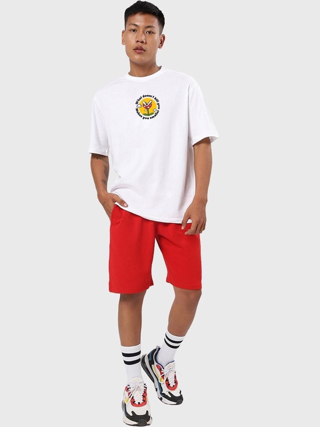 

Bewakoof White & Yellow Super Mario Printed Drop-Shoulder Cotton Loose Fit T-shirt