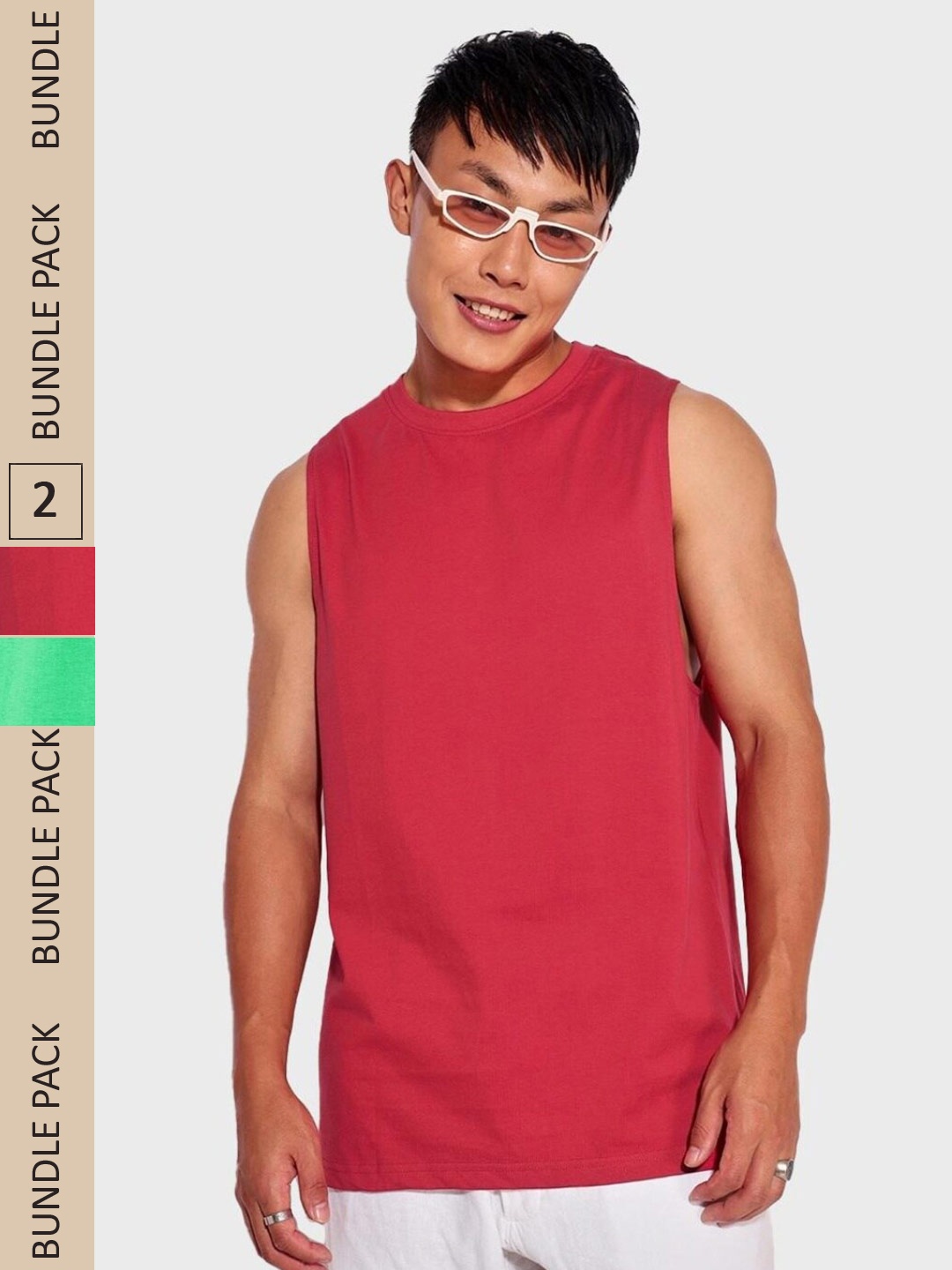 

Bewakoof Pack Of 2 Round Neck Sleeveless Cotton Loose T-shirt, Red