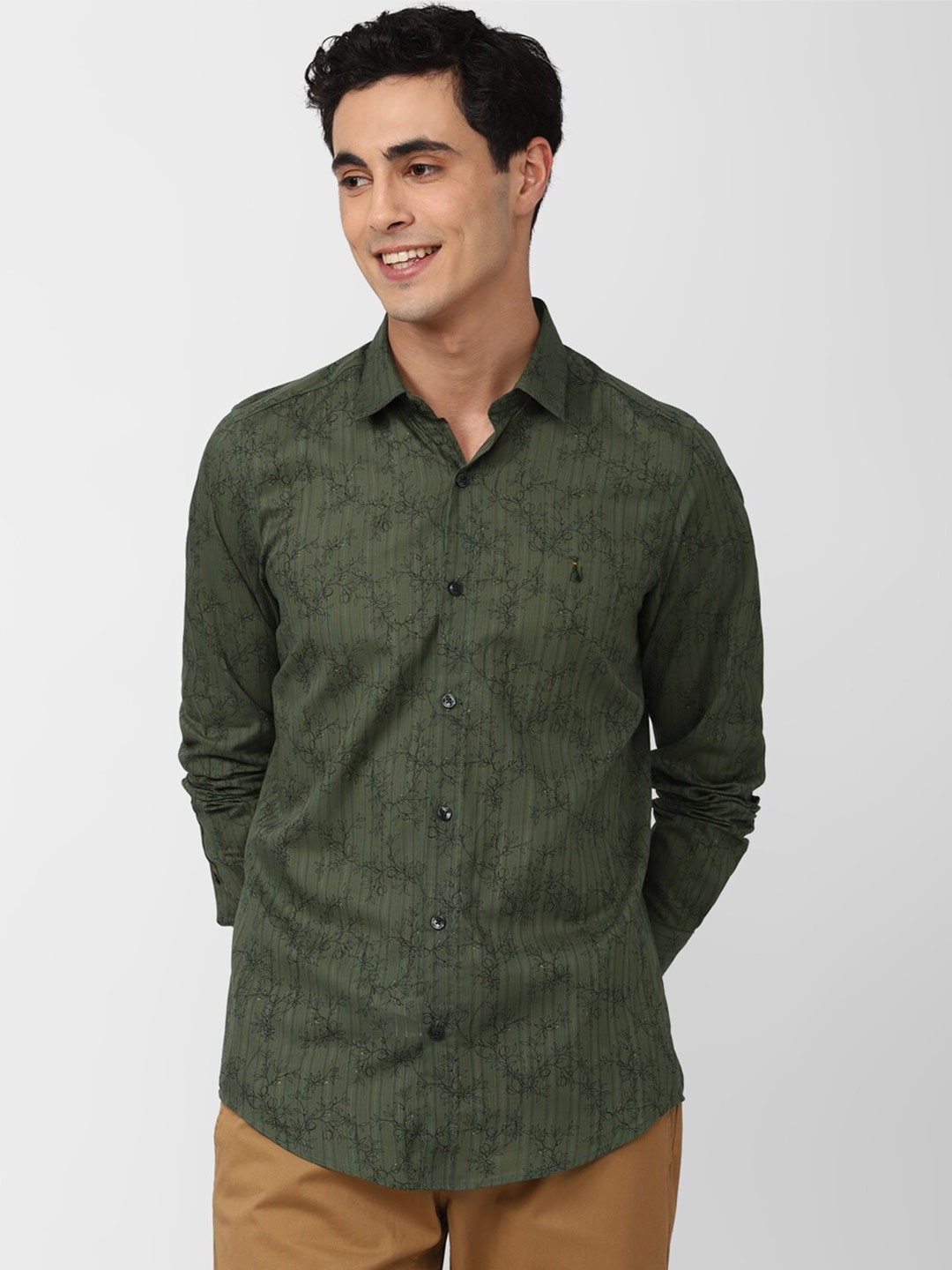 

SIMON CARTER LONDON Men Slim Fit Printed Casual Cotton Shirt, Green