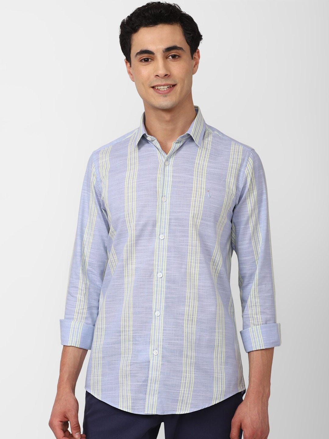 

SIMON CARTER LONDON Men Slim Fit Striped Casual Cotton Shirt, Blue