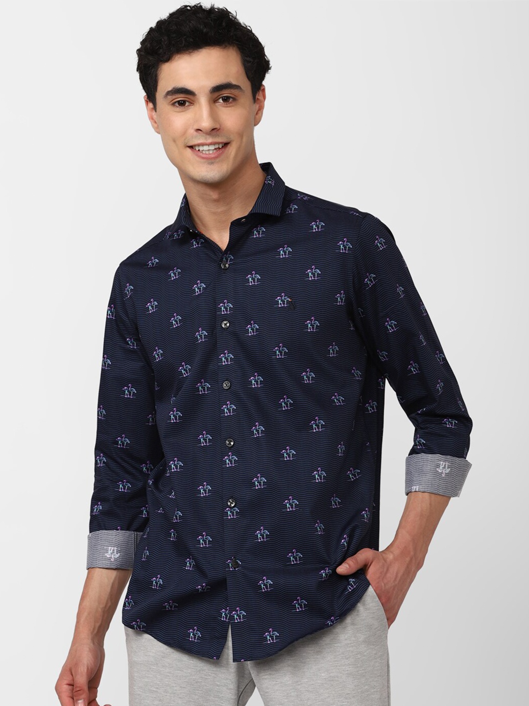 

SIMON CARTER LONDON Men Slim Fit Printed Casual Cotton Shirt, Navy blue