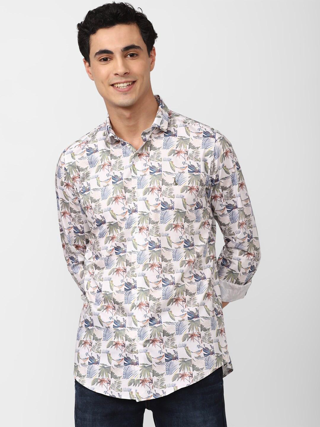 

SIMON CARTER LONDON Men Slim Fit Printed Casual Cotton Shirt, White