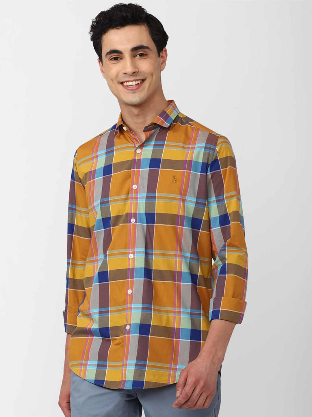 

SIMON CARTER LONDON Tartan Checks Slim Fit Cotton Casual Shirt, Orange