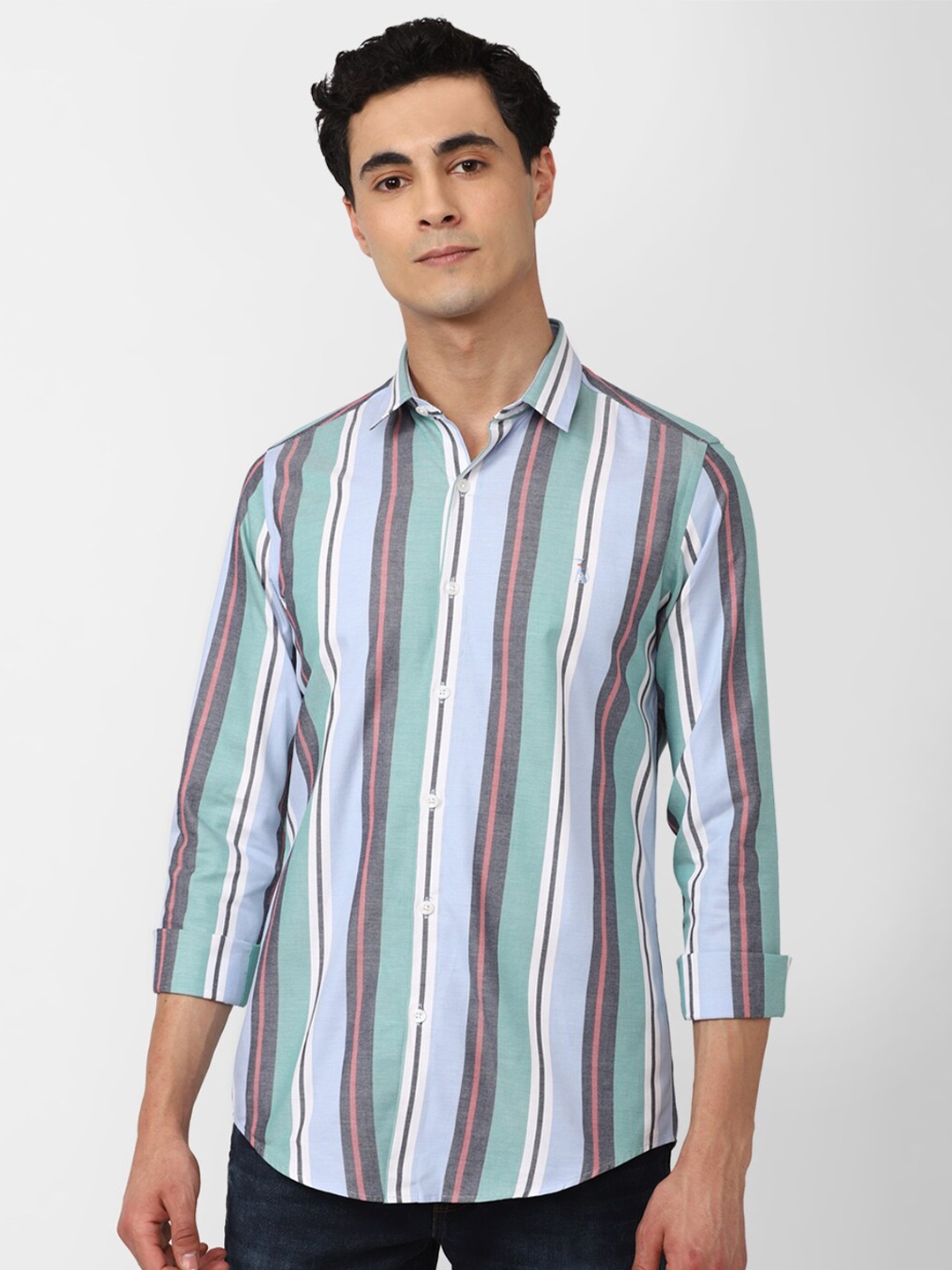

SIMON CARTER LONDON Men Slim Fit Multi Striped Casual Cotton Shirt, Blue
