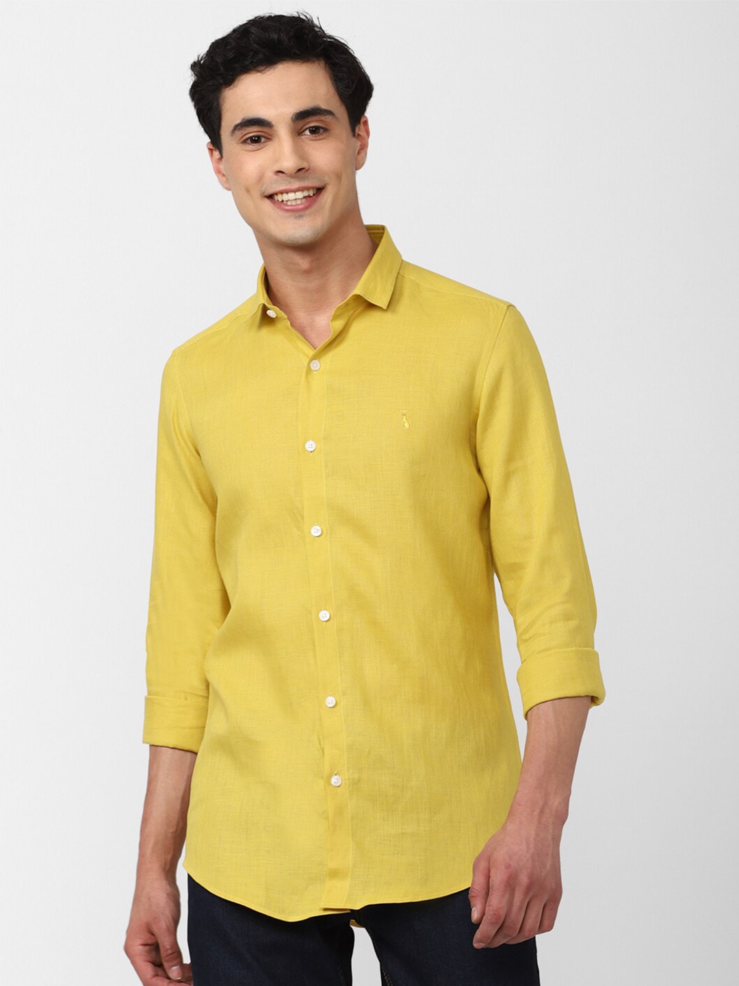 

SIMON CARTER LONDON Men Slim Fit Casual Linen Shirt, Yellow