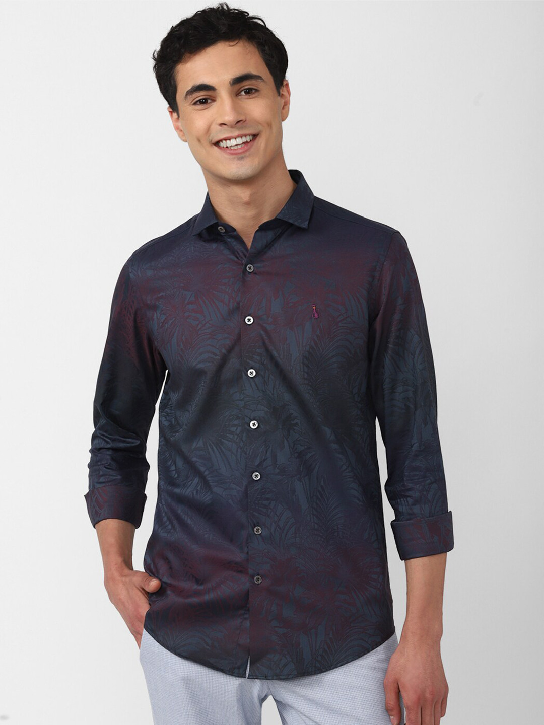 

SIMON CARTER LONDON Printed Pure Cotton Slim Fit Casual Shirt, Navy blue
