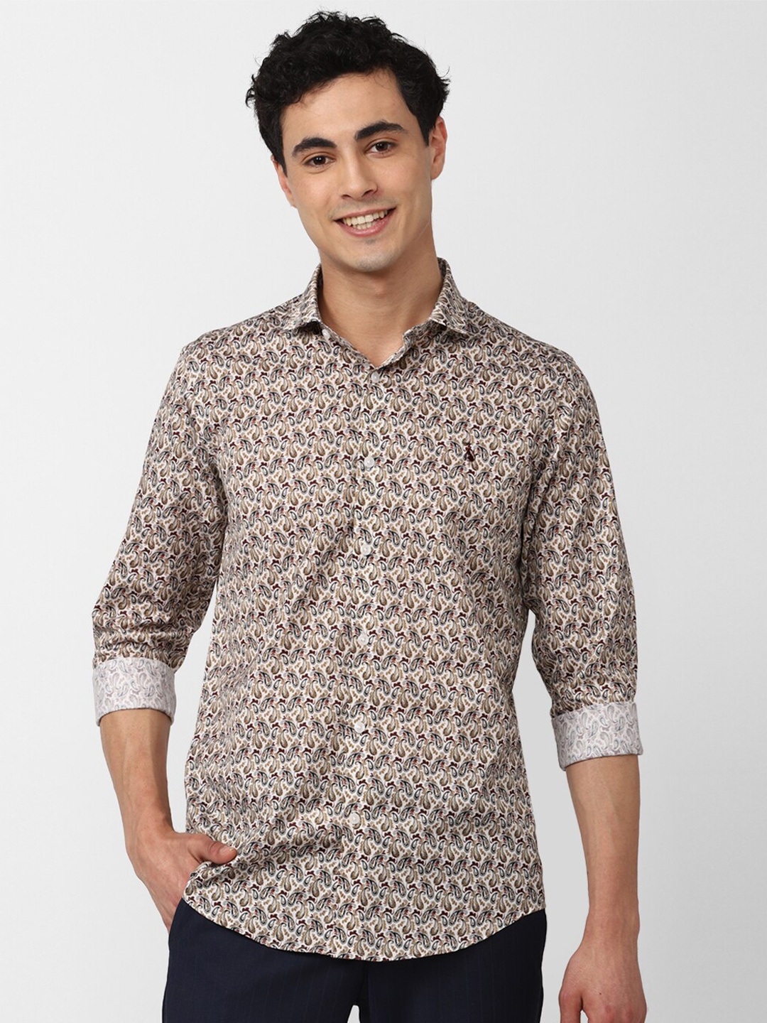 

SIMON CARTER LONDON Men Slim Fit Printed Casual Cotton Shirt, Brown