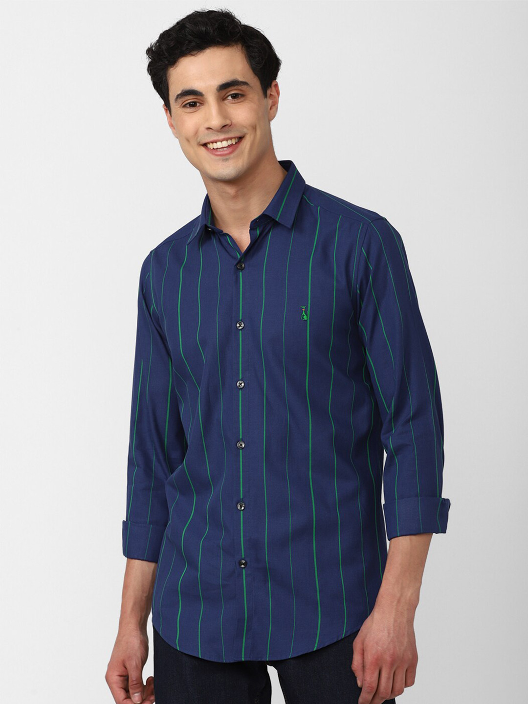 

SIMON CARTER LONDON Striped Slim Fit Cotton Casual Shirt, Blue