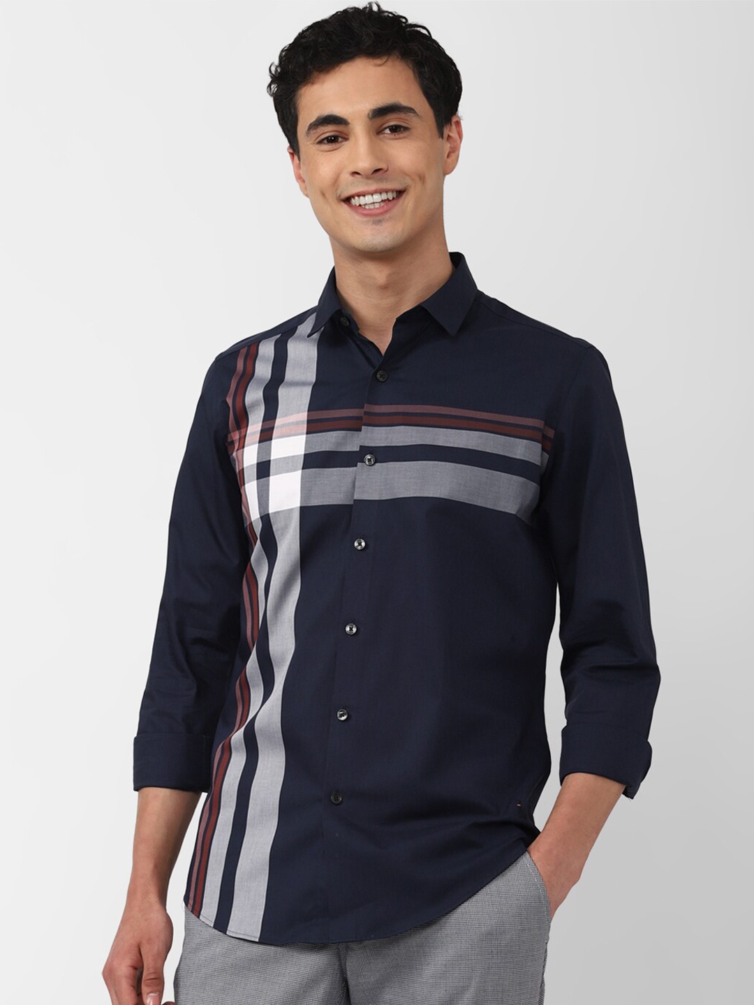 

SIMON CARTER LONDON Striped Slim Fit Cotton Casual Shirt, Navy blue