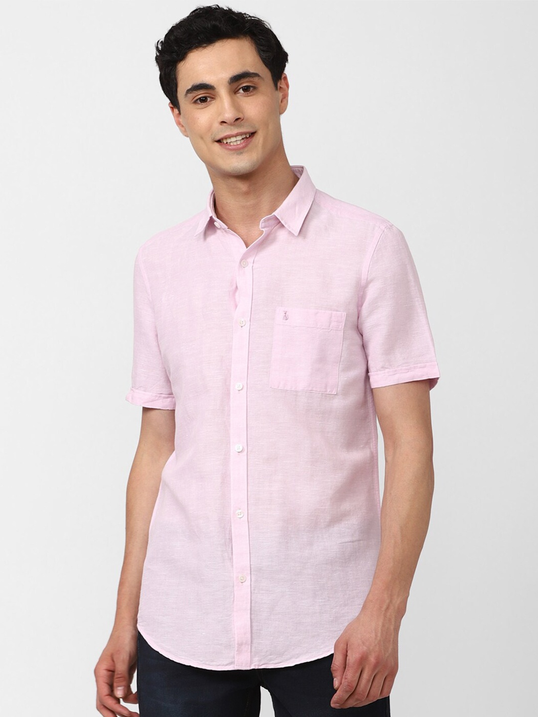 

SIMON CARTER LONDON Spread Collar Slim Fit Linen Casual Shirt, Pink