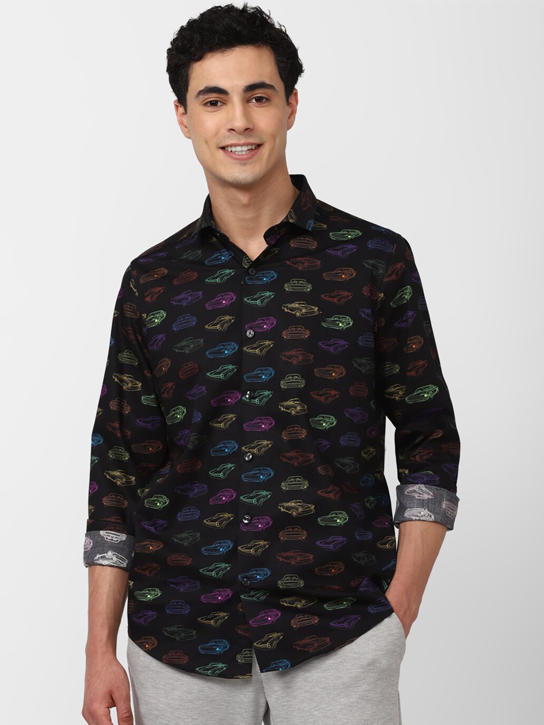 

SIMON CARTER LONDON Men Slim Fit Printed Casual Cotton Shirt, Black