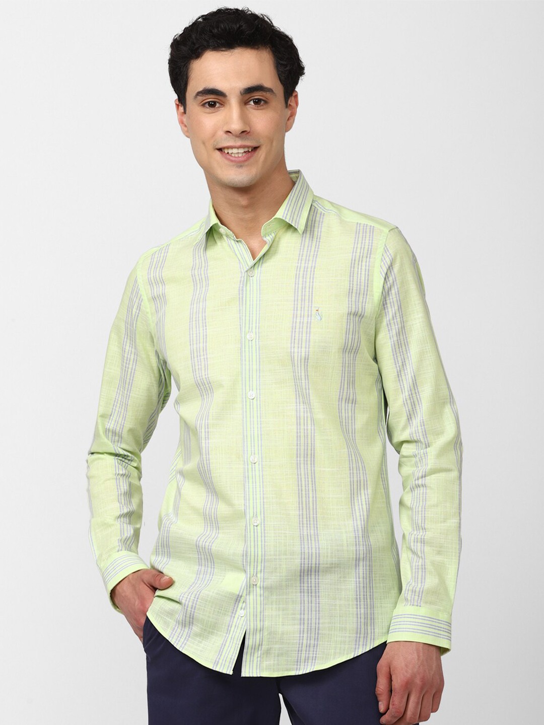 

SIMON CARTER LONDON Men Slim Fit Multi Stripes Casual Cotton Shirt, Green