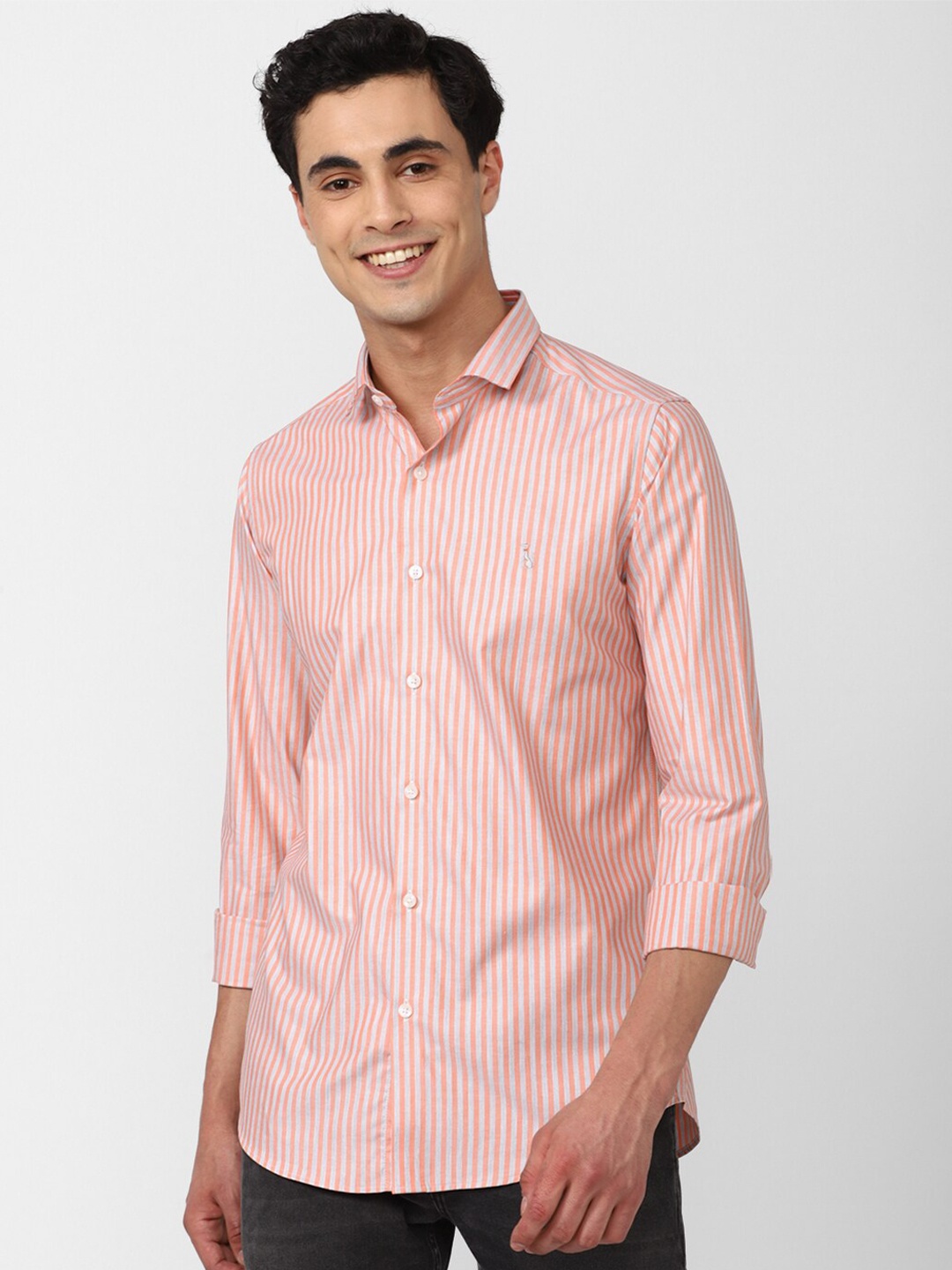 

SIMON CARTER LONDON Vertical Striped Slim Fit Pure Cotton Casual Shirt, Pink