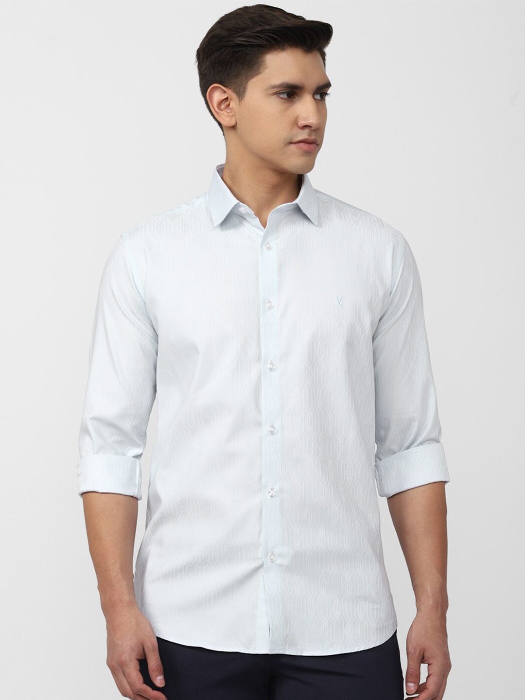 

V Dot Spread Collar Pure Cotton Slim Fit Casual Shirt, Off white