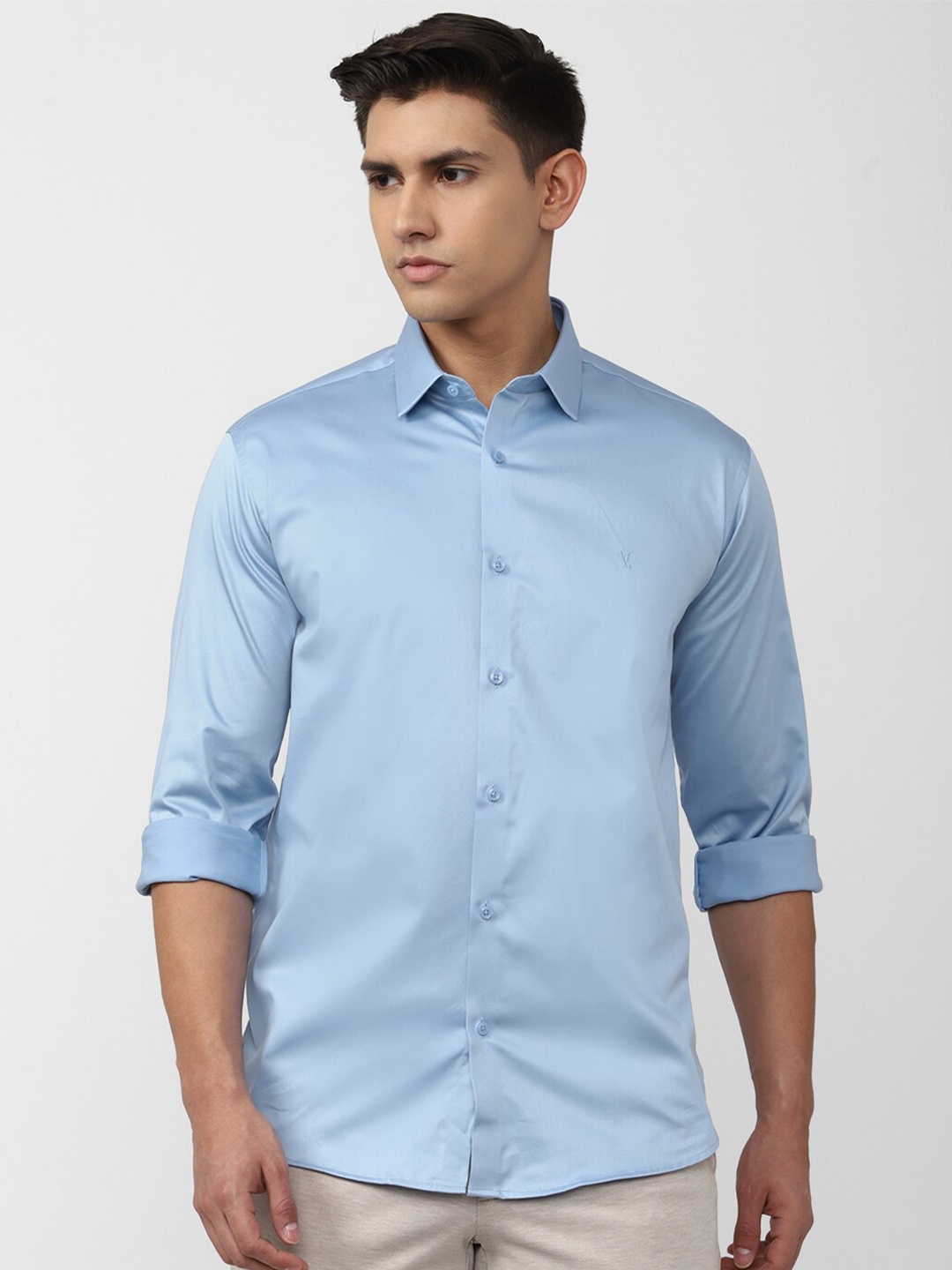 

V Dot Slim Fit Spread Collar Opaque Casual Shirt, Blue