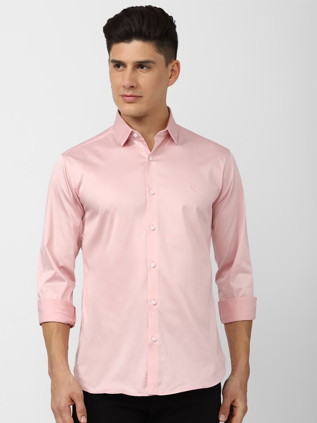 

V Dot Slim Fit Spread Collar Opaque Casual Shirt, Pink