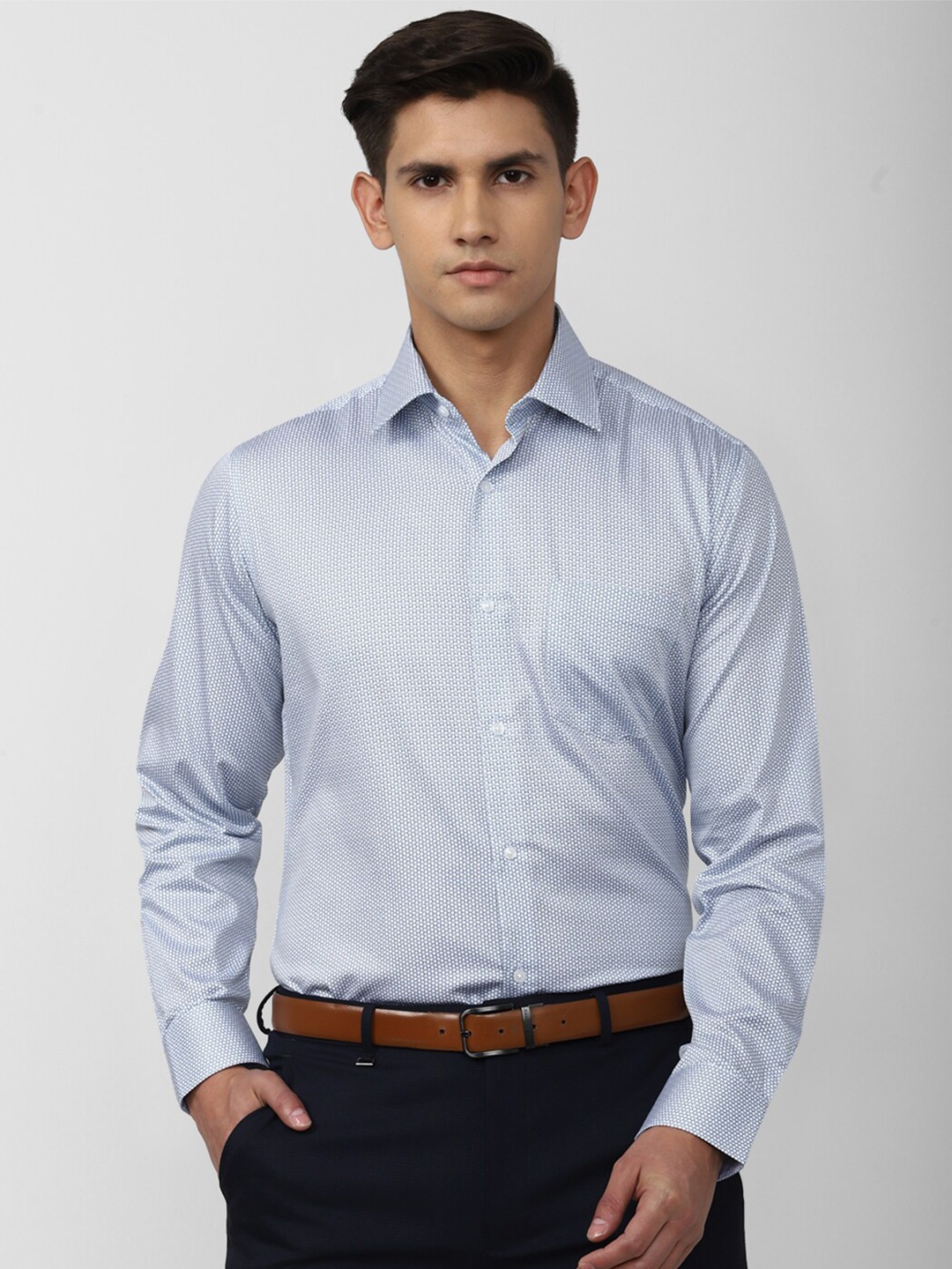 

Van Heusen Geometric Printed Opaque Formal Pure Cotton Shirt, Blue