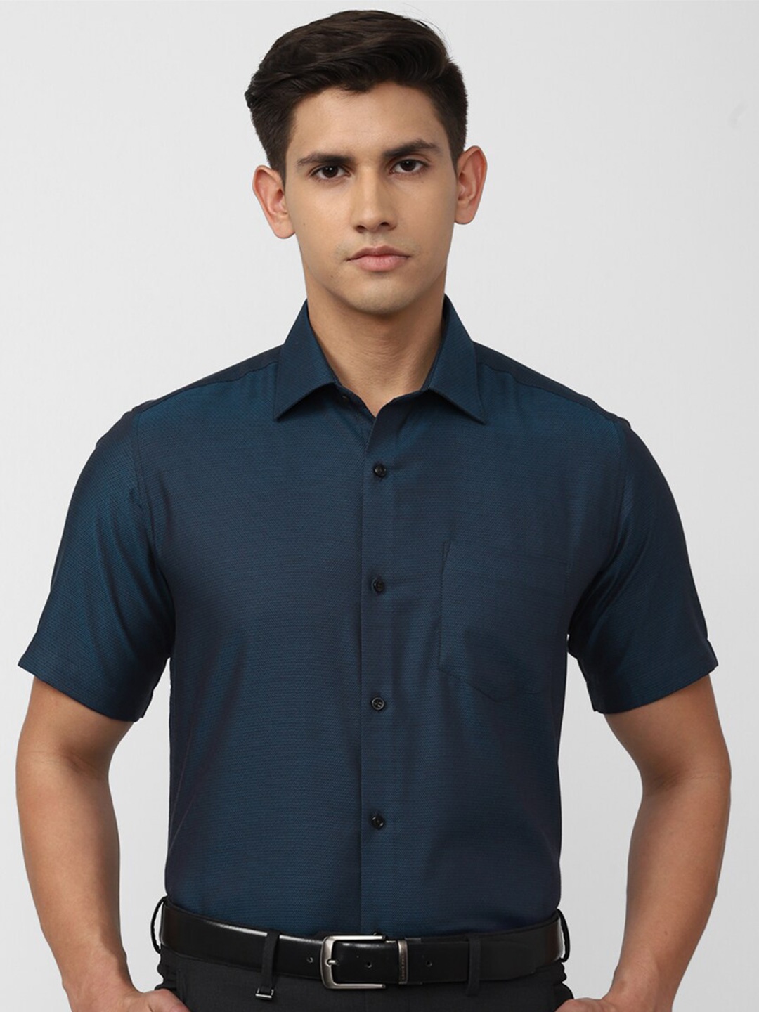 

Van Heusen Self Design Spread Collar Formal Pure Cotton Shirt, Navy blue