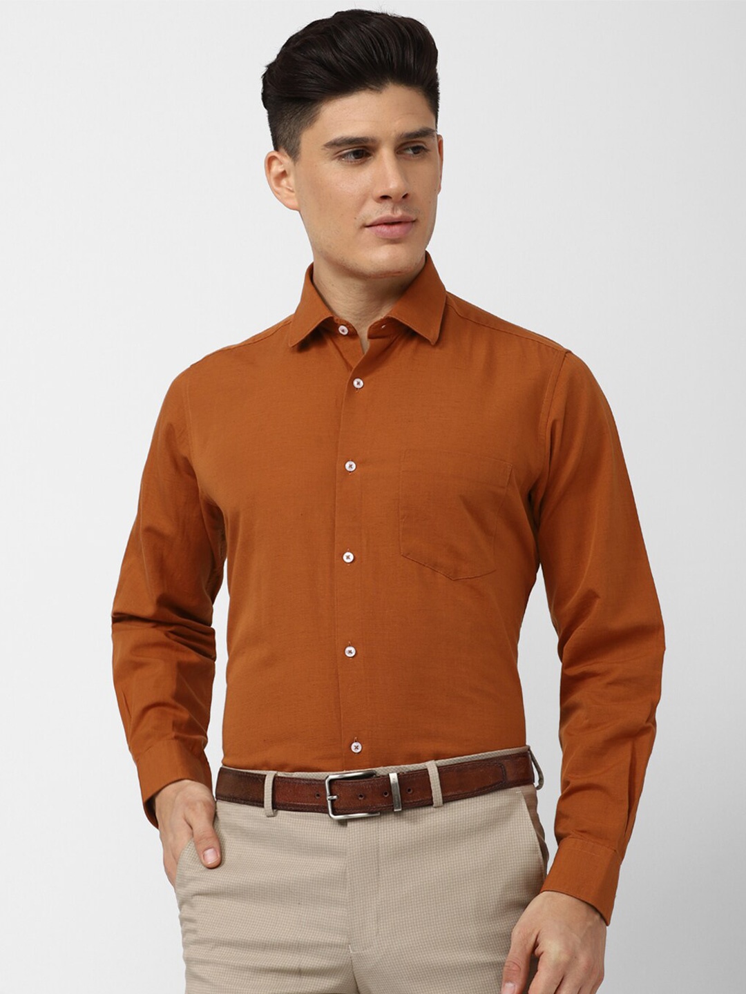 

Van Heusen Spread Collar Orange Formal Shirt, Brown