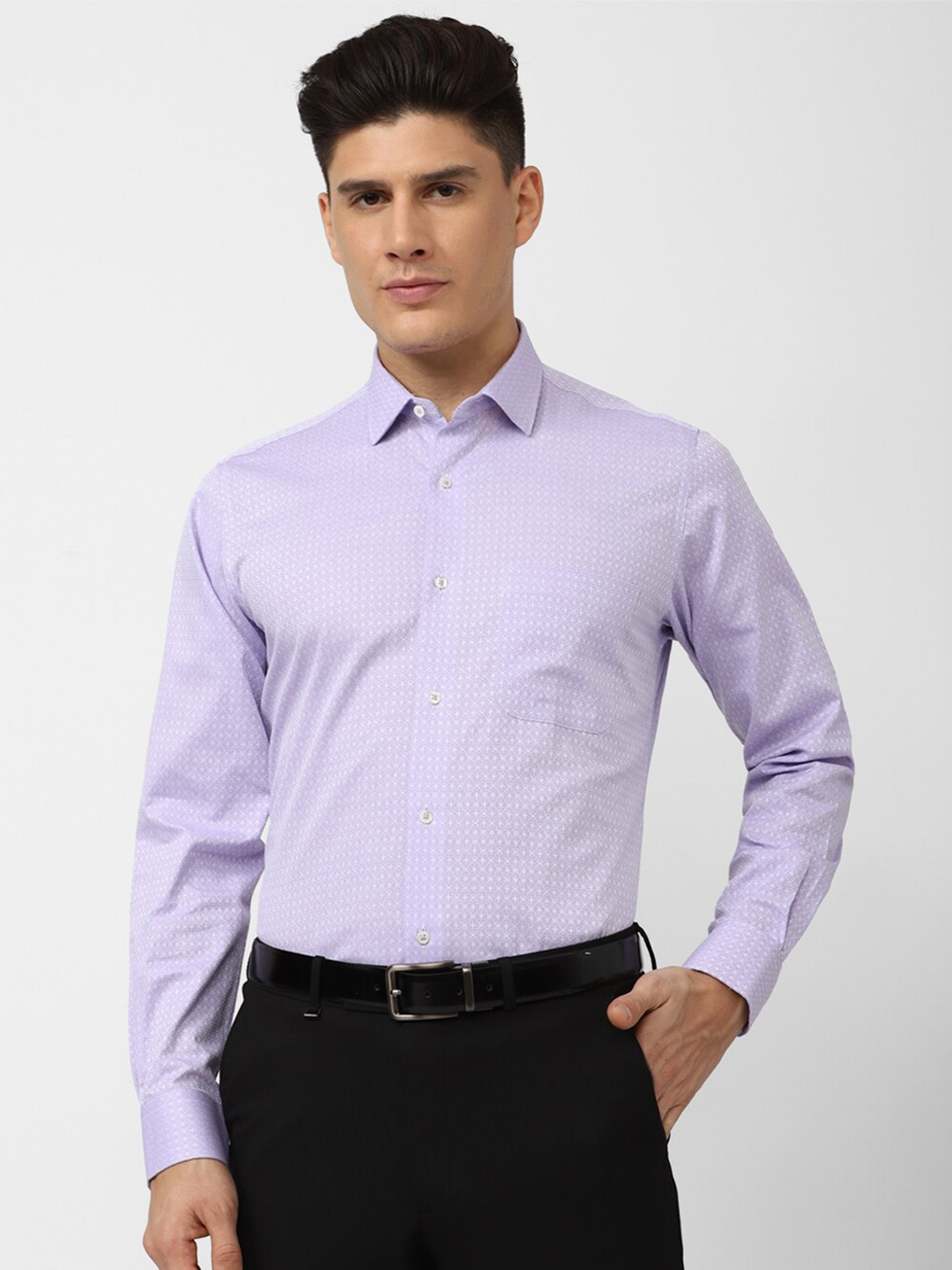 

Van Heusen World Wear Geometric Printed Opaque Formal Pure Cotton Shirt, Purple