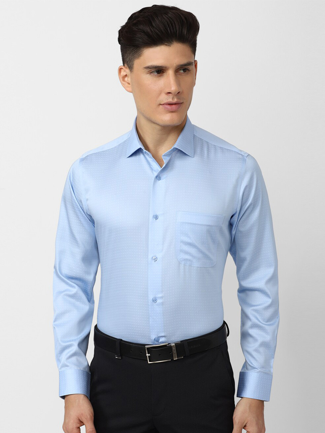 

Van Heusen World Wear Geometric Printed Opaque Formal Pure Cotton Shirt, Blue