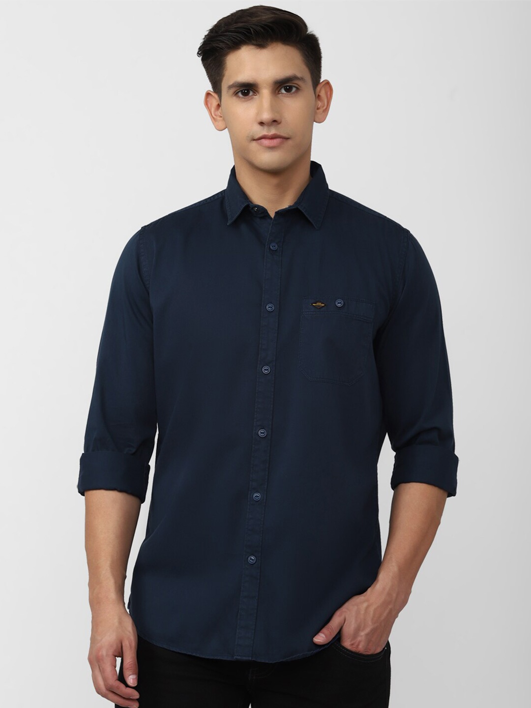 

VAN HEUSEN DENIM LABS Slim Fit Pure Cotton Casual Shirt, Navy blue