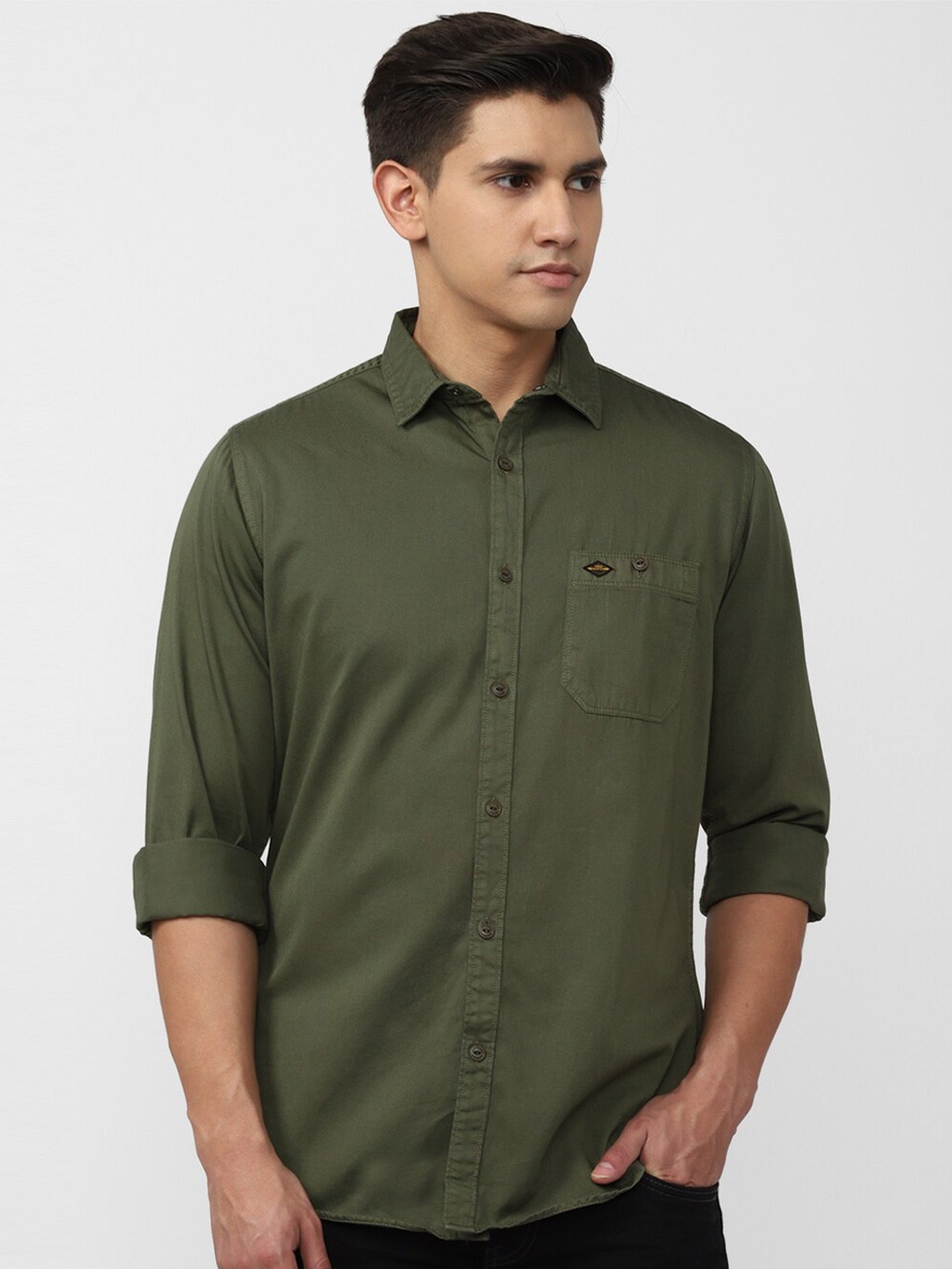 

VAN HEUSEN DENIM LABS Slim Fit Pure Cotton Casual Shirt, Olive