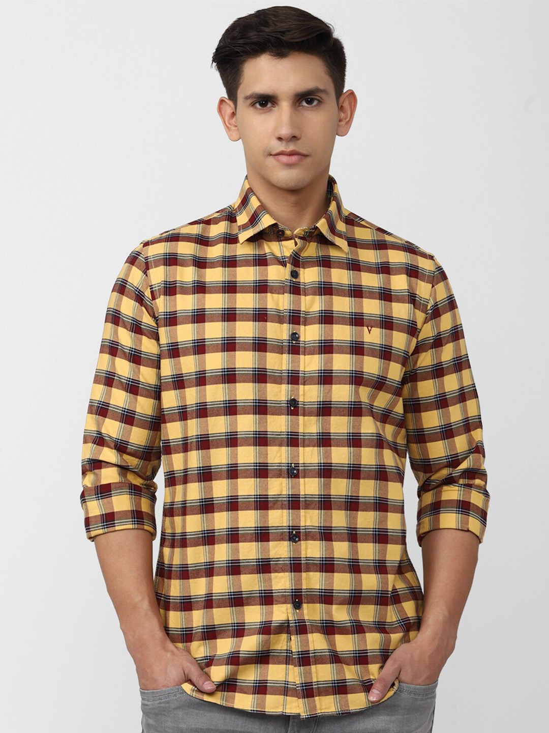 

Van Heusen Sport Slim Fit Tartan Checked Opaque Casual Pure Cotton Shirt, Yellow