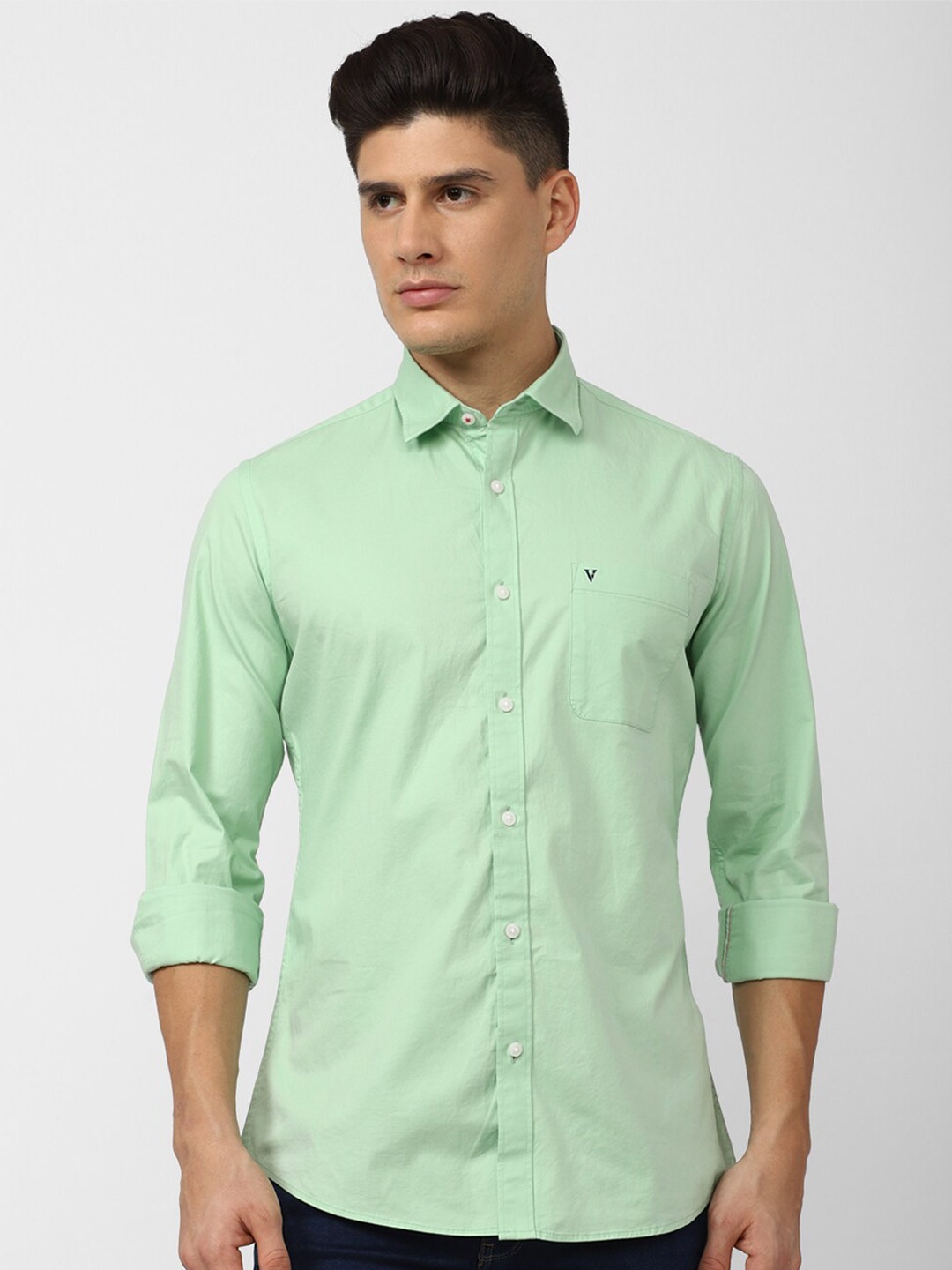 

Van Heusen Sport Spread Collar Long Sleeves Slim Fit Casual Shirt, Green