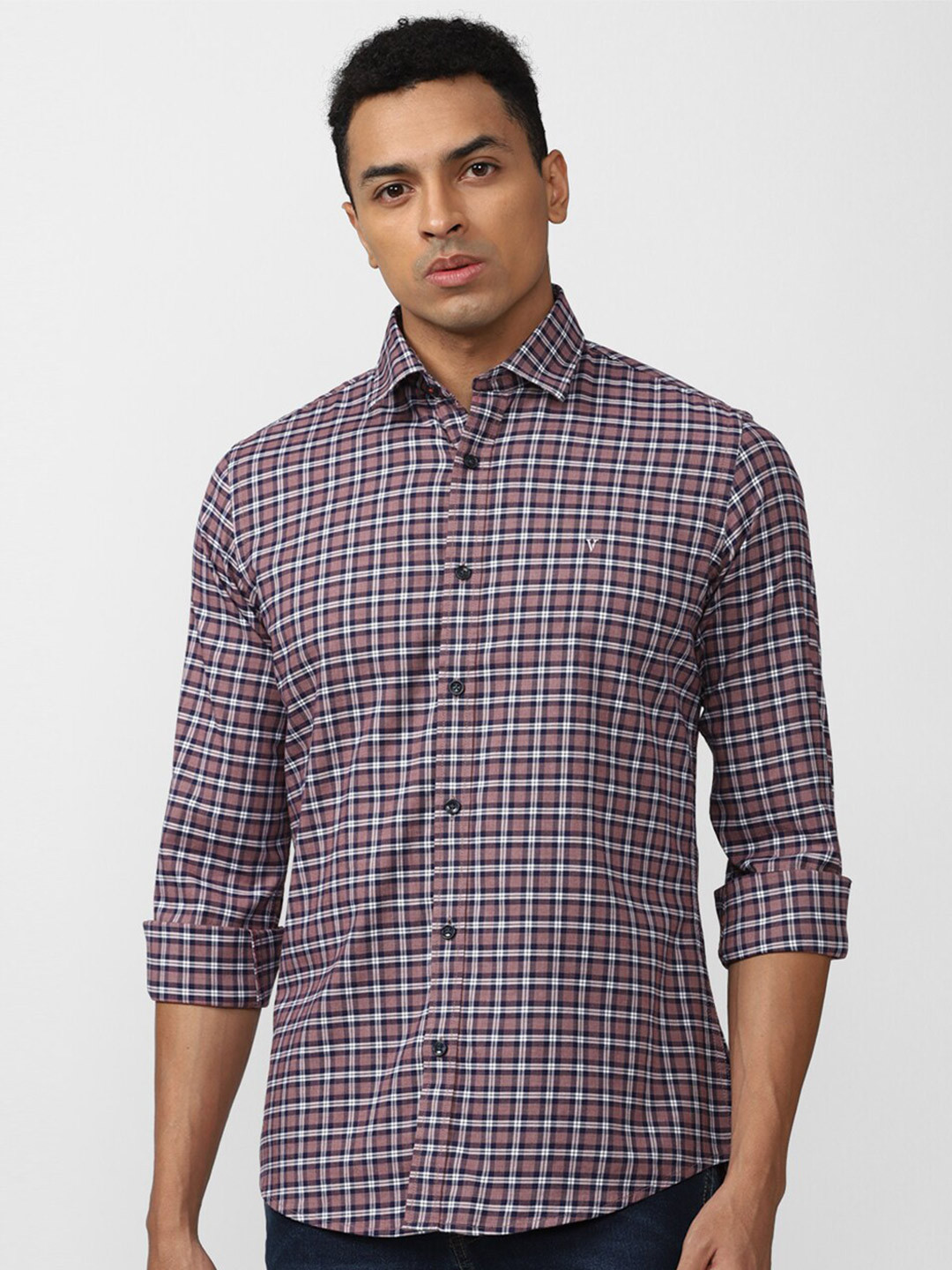 

Van Heusen Sport Plus Size Checks Slim Fit Cotton Casual Shirt, Purple