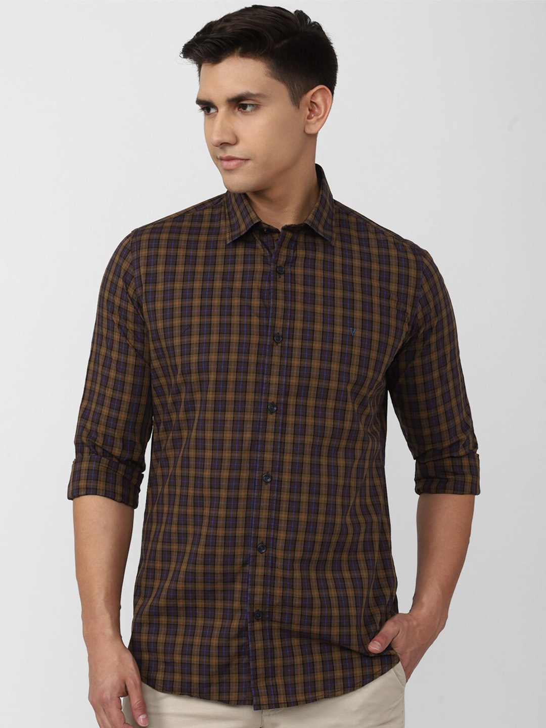 

Van Heusen Sport Tartan Checks Slim Fit Cotton Casual Shirt, Brown