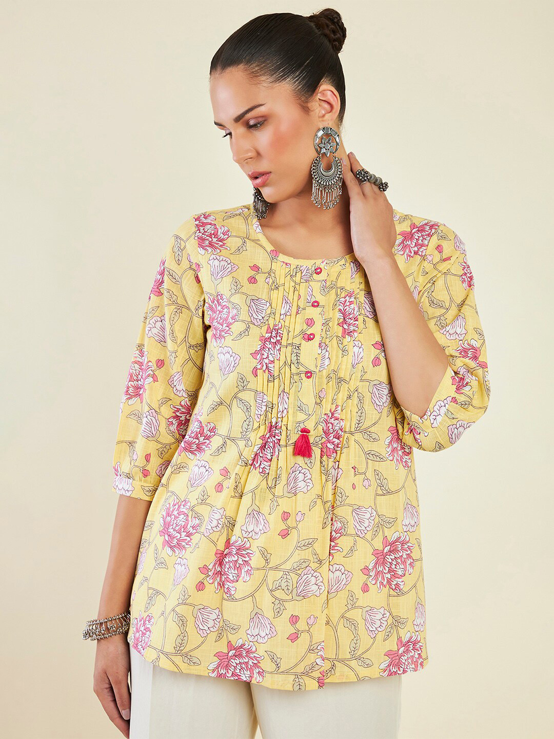 

Soch Floral Printed Cotton Tunic, Yellow