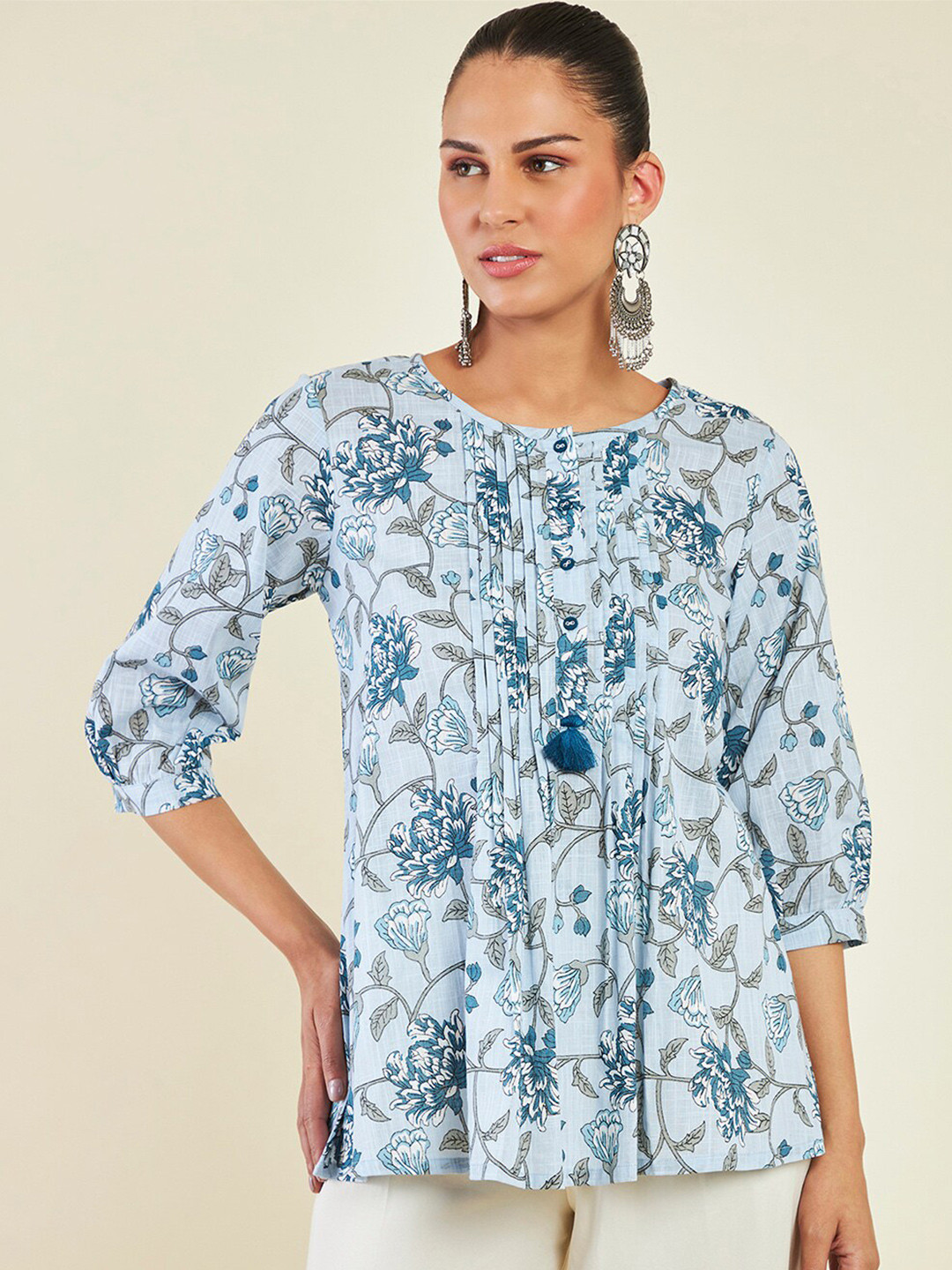 

Soch Floral Printed Cotton Tunic, Blue