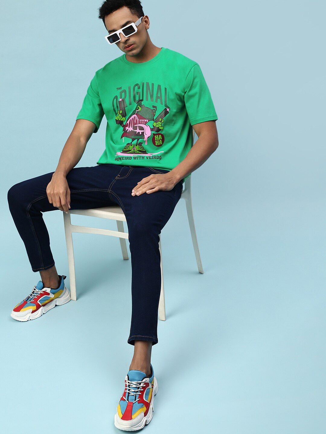 

VEIRDO Graphic Printed Oversized Fit Cotton T-shirt, Lime green