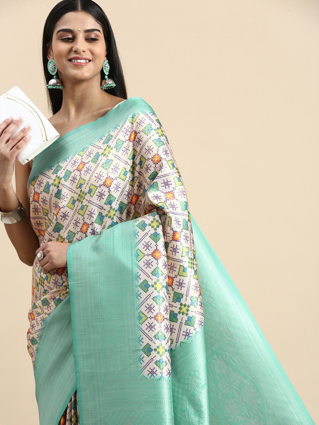 

VASTRANAND Geometric Printed Zari Patola Saree, Blue