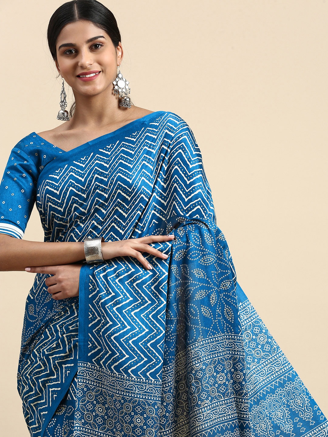 

VASTRANAND Geometric Printed Bandhani Saree, Blue