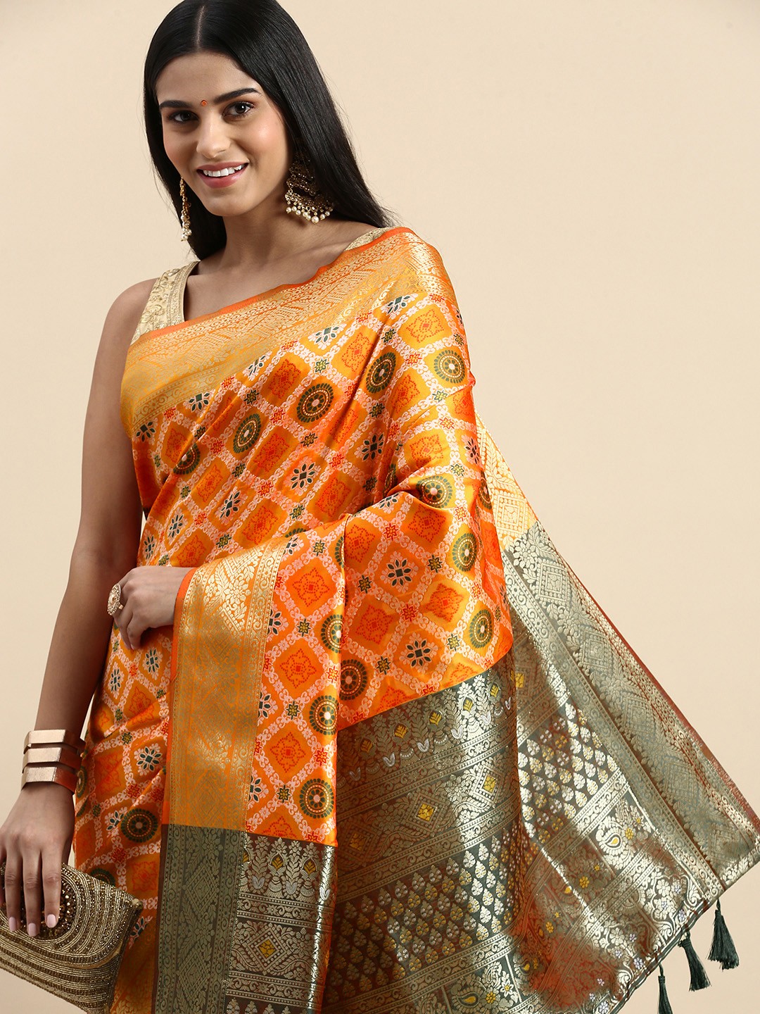 

VASTRANAND Ethnic Motifs Zari Patola Saree, Yellow