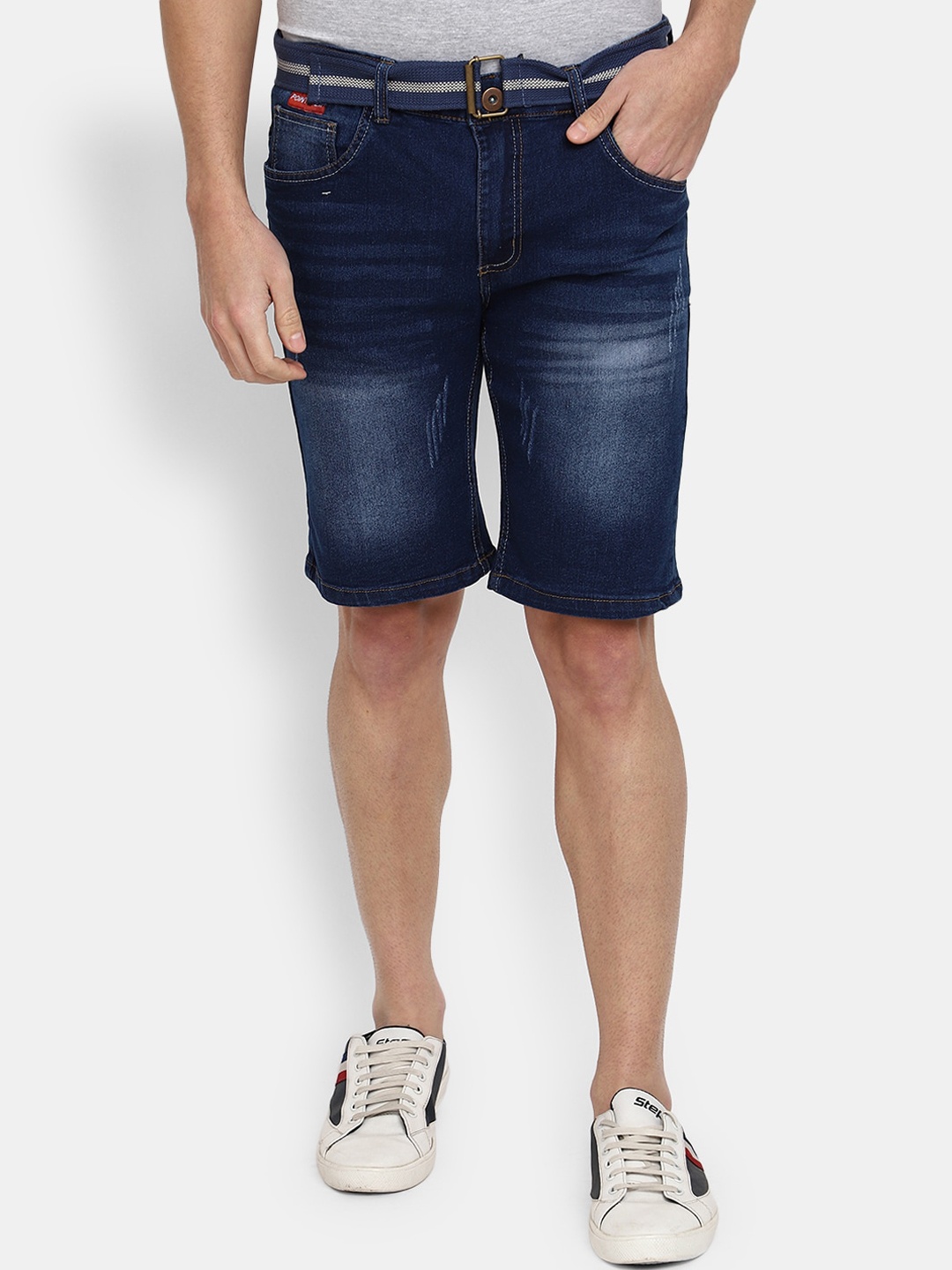 

V-Mart Men Washed Mid-Rise Denim Shorts, Blue