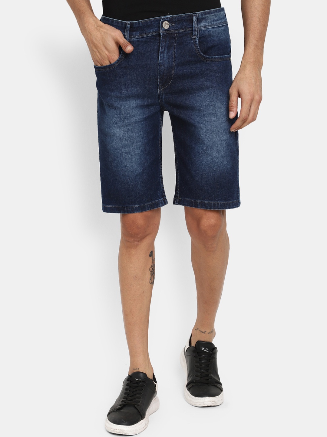 

V-Mart Men Washed Mid-Rise Denim Shorts, Blue