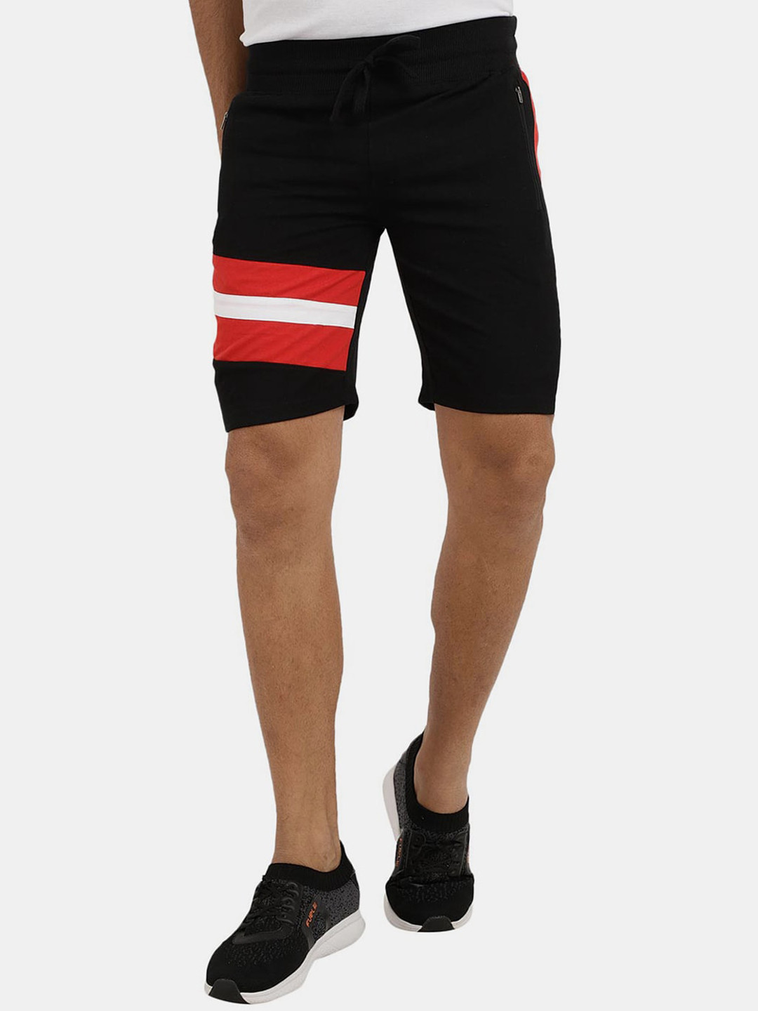 

V-Mart Men Striped Mid-Rise Cotton Shorts, Black