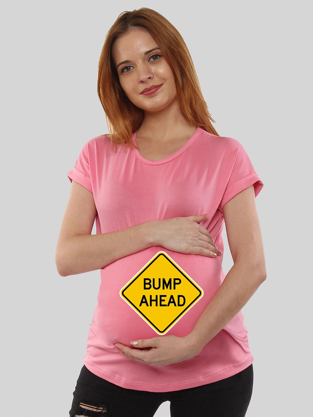 

SillyBoom Graphic Printed Dolman Sleeves Cotton Maternity T-shirt, Pink