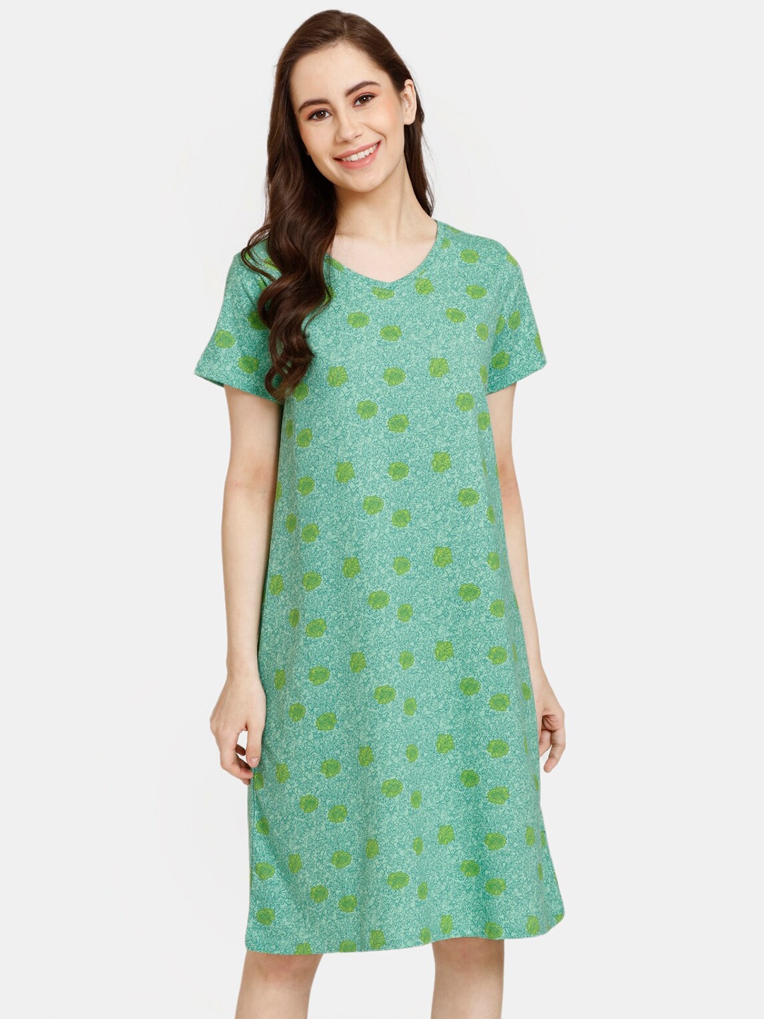 

Rosaline by Zivame Floral Printed Nightdress, Green