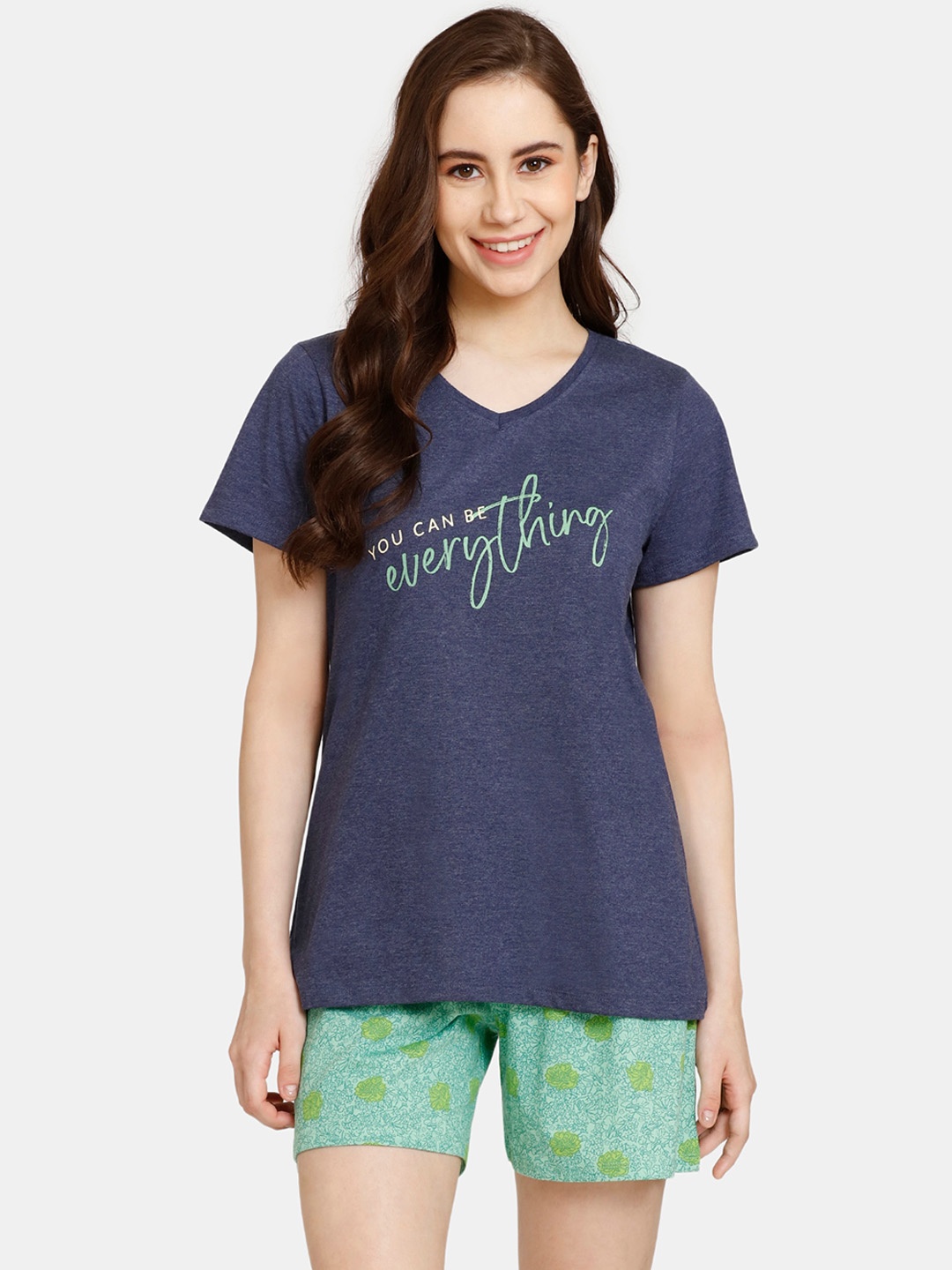 

Rosaline by Zivame Typography Printed Pure Cotton Night Suit, Blue
