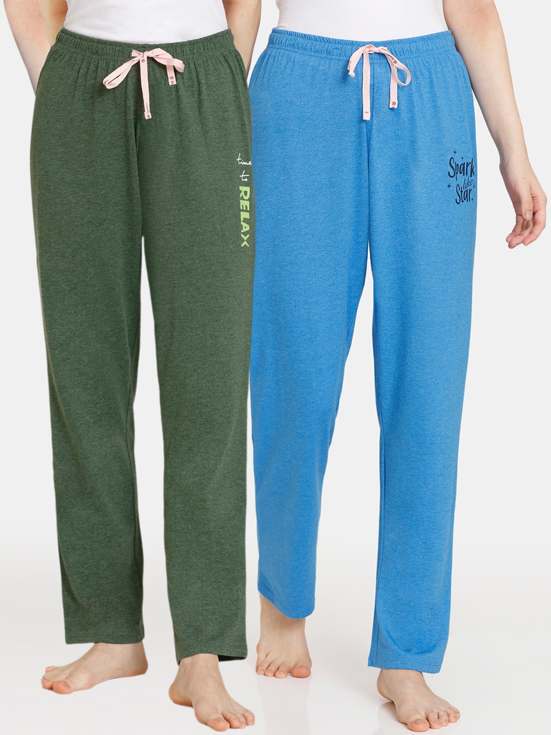 

Rosaline by Zivame Pack Of 2 Mid-Rise Lounge Pants, Green