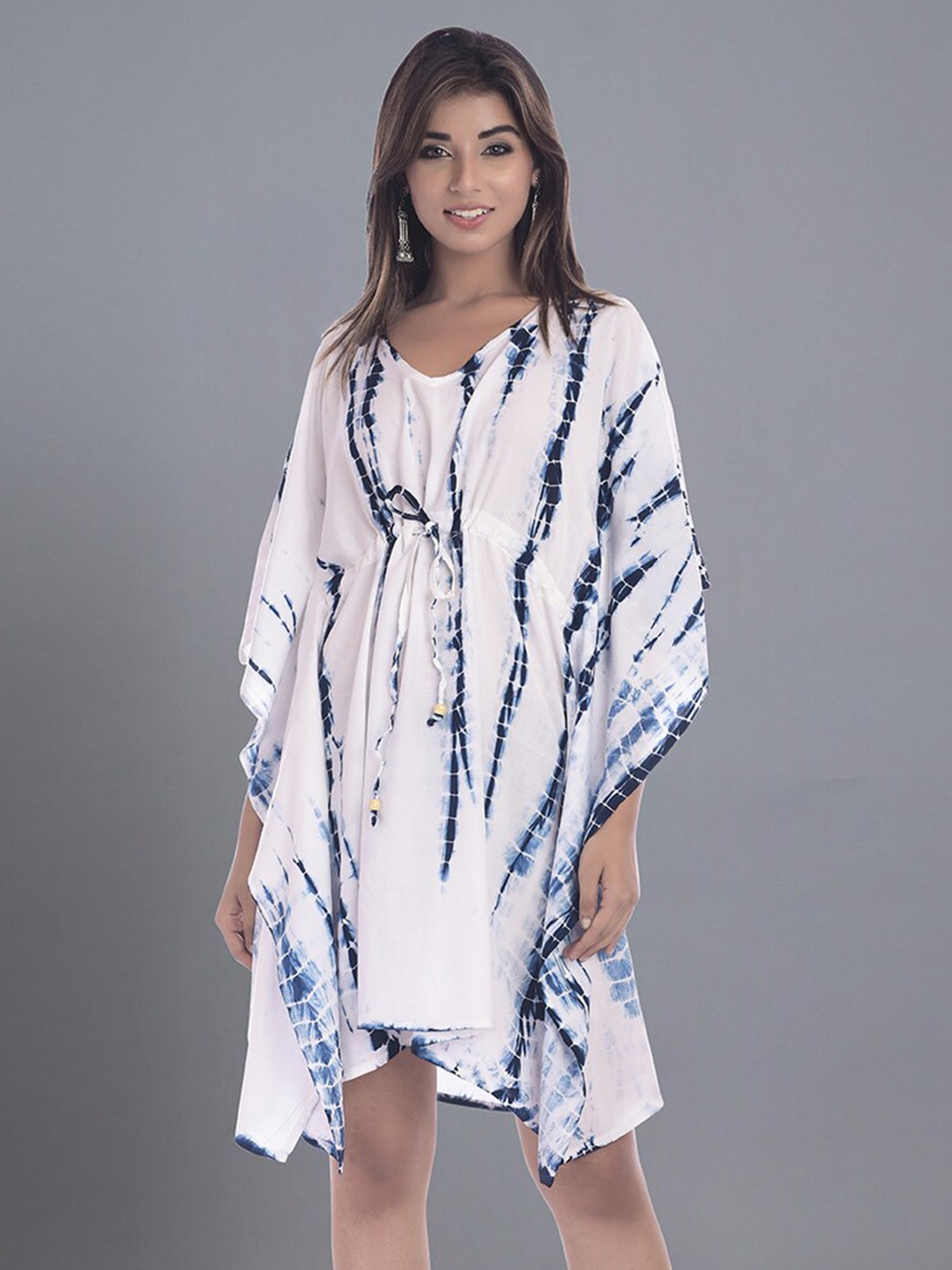 

HANDICRAFT PALACE Tie And Dye Printed V Neck Nightdress, Blue