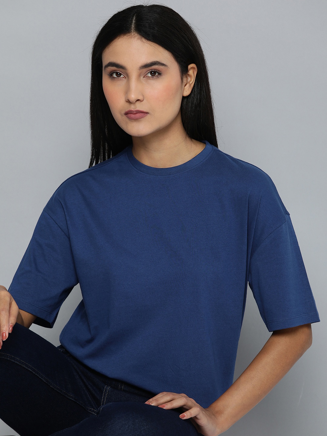 

ether Drop-Shoulder Sleeves Boxy T-shirt, Navy blue