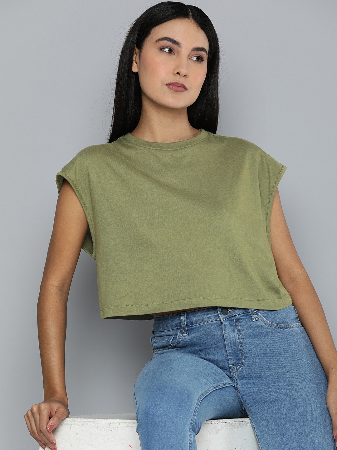 

ether Extended Sleeves Boxy T-shirt, Olive