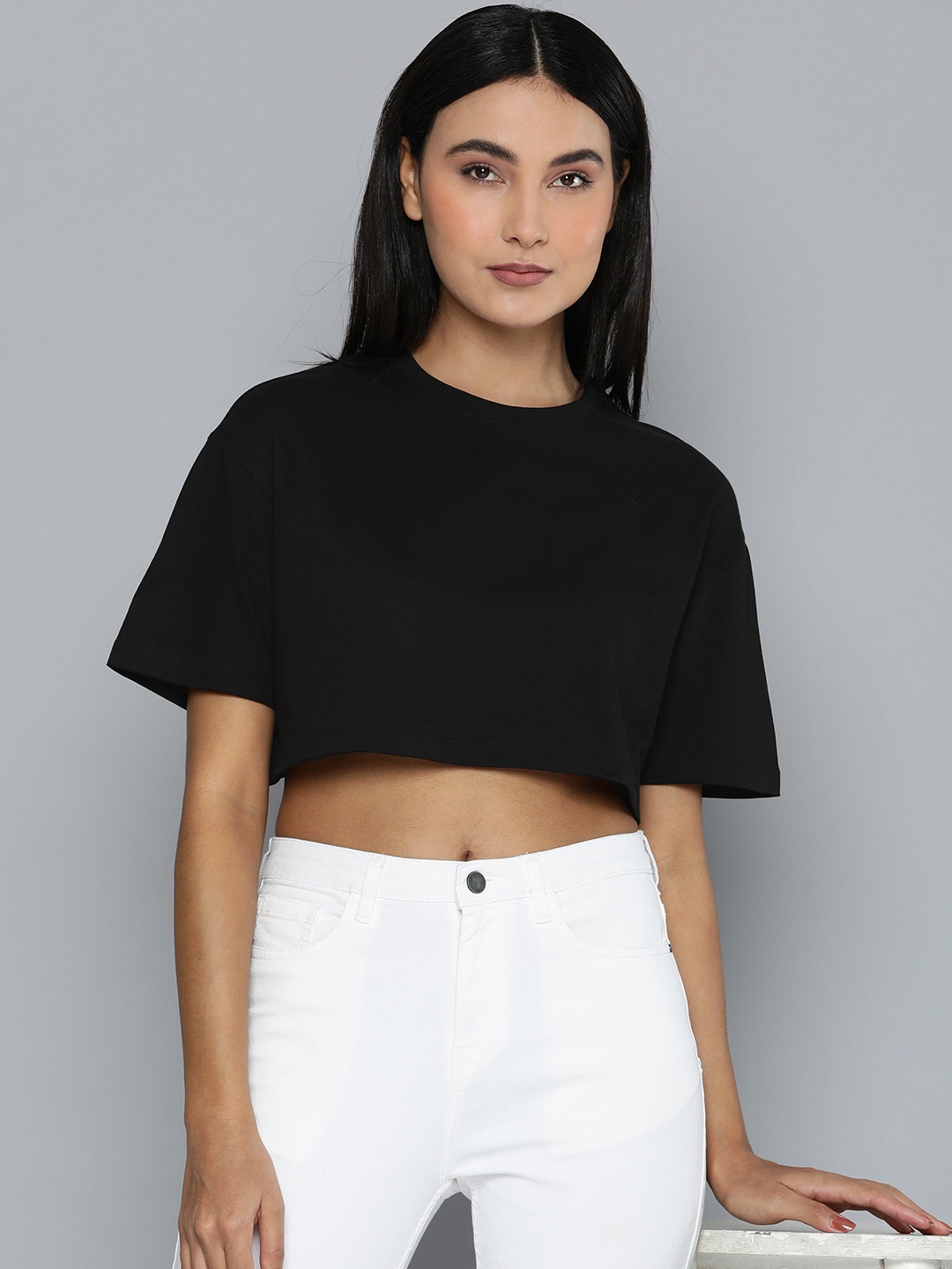 

ether Drop-Shoulder Sleeves Boxy T-shirt, Black
