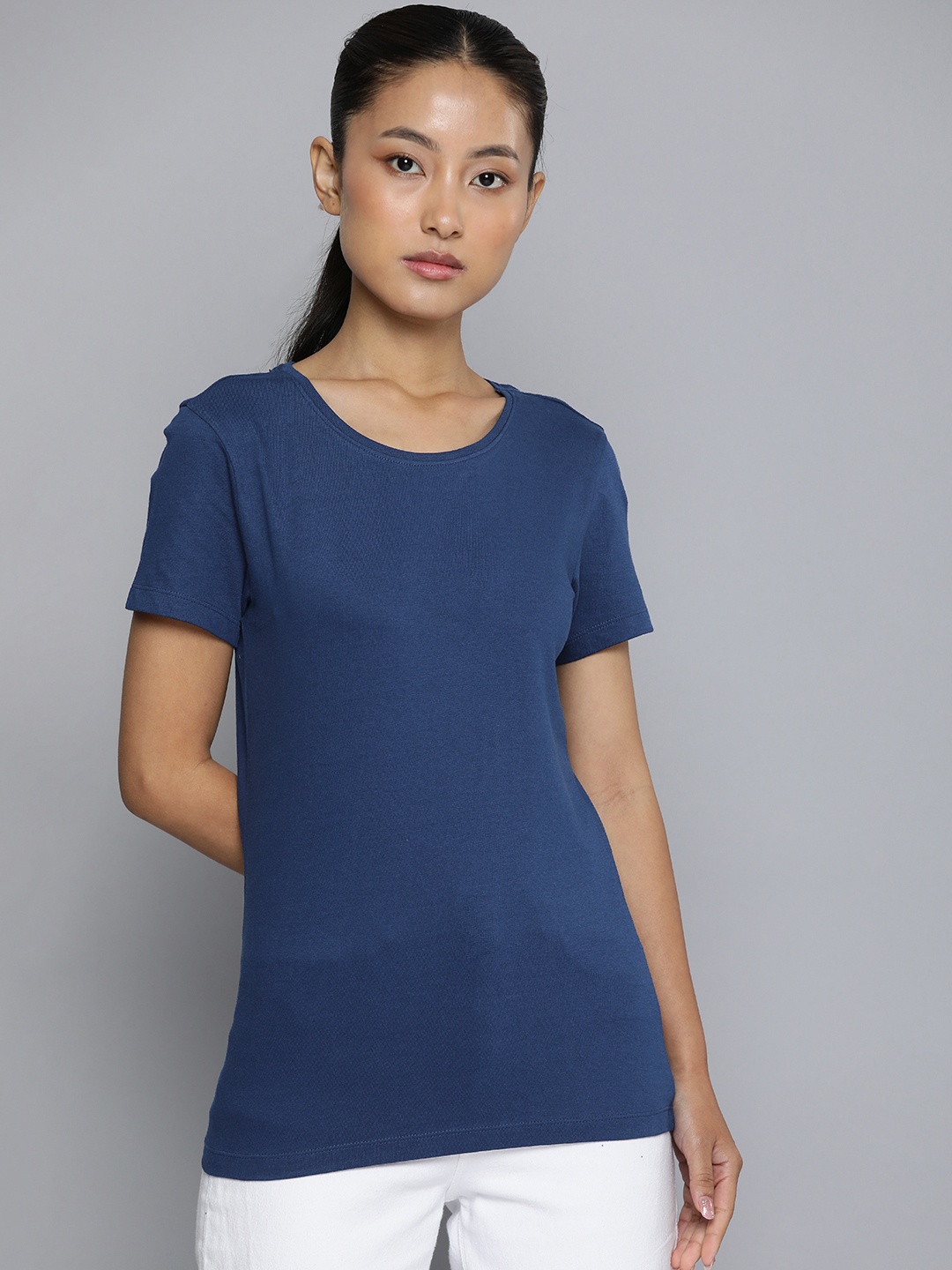 

ether Solid Cotton T-shirt, Navy blue